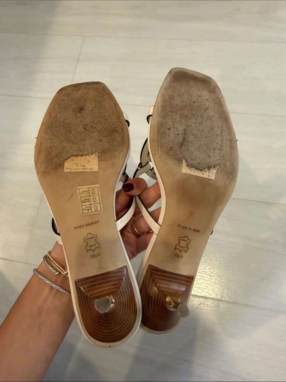 Tory Burch Ivory Logo Slide Mule Heels